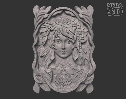 bas Rahatlama Kadın 230519a kabartmalar Sanat dekor Nouveau deko cnc Vesika dekoratif ev heykelcik heykel kız KADIN heykeller 3d print model - Mito3D