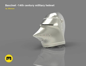 bascinet -14th century military helmet games-toys 3demon protection helm knight amored fighter warrior crusader shield champion medieval dog face 14th hinges rivets visor games toys game accessories 3d print model - Mito3D