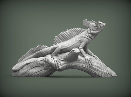 basiliscus plumifrons lizard reptile cold blooded animal pet amphibian nature creature sculpture statuette souvenir 3d print art sculptures statue 3d print model - Mito3D