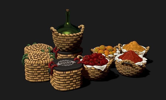 baskets - wargames boardgames dioramas railway warhammer warmachine frostgrave modelism diorama furniture games board ancient toys wicker fruits food container basket 3D print model - Mito3D
