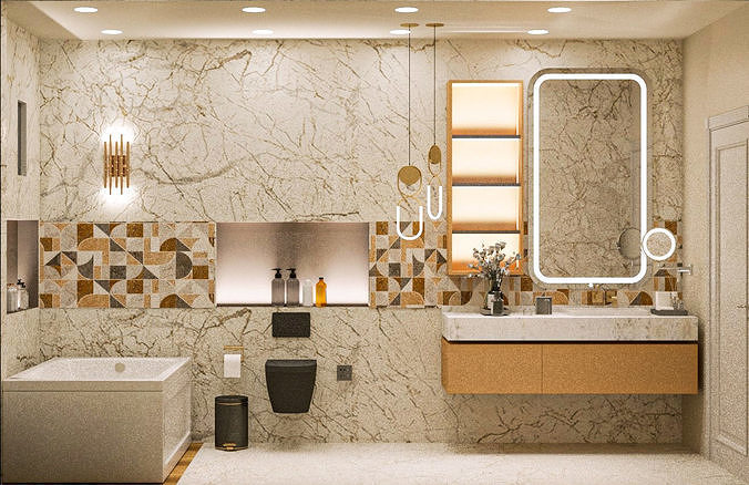 bathroom design interior furniture bath faucet shower toilet modern sink water wc room house 3D print model - Mito3D