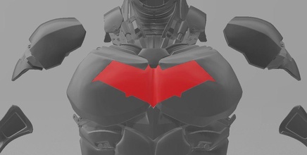 batman arkham cavaleiro vermelho capuz logotipo armaduras peito costas abs ombros arte 3d print model - Mito3D