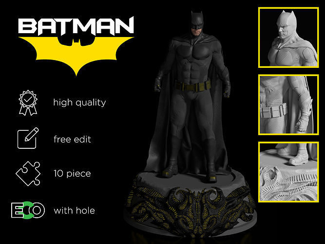 batman figure ben affleck dc statue comic hero joker bat superman justice league wonder human fan bruce wayne dark art sculptures 3D print model - Mito3D