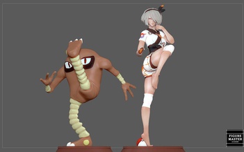 pokémon entraîneur mignonne fille hitmonlee anime personnage art sculptures 3d print model - Mito3D