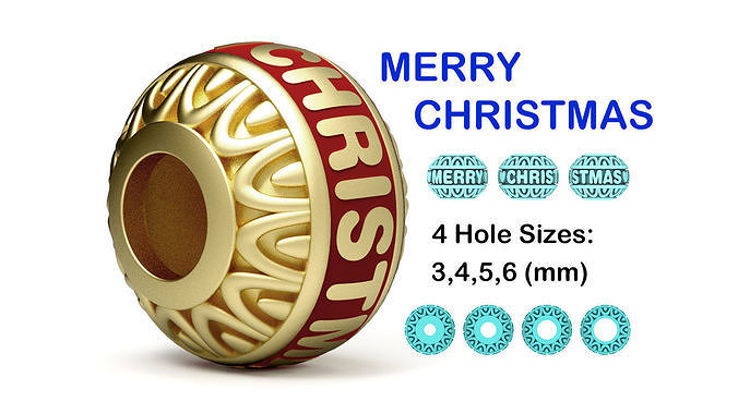 bead charm bracelet - merry christmas 4 hole sizes jewelry jewellery jewel pandora silver gold jubobox chain greeting xmas pandent bracelets blessing 3D print model - Mito3D