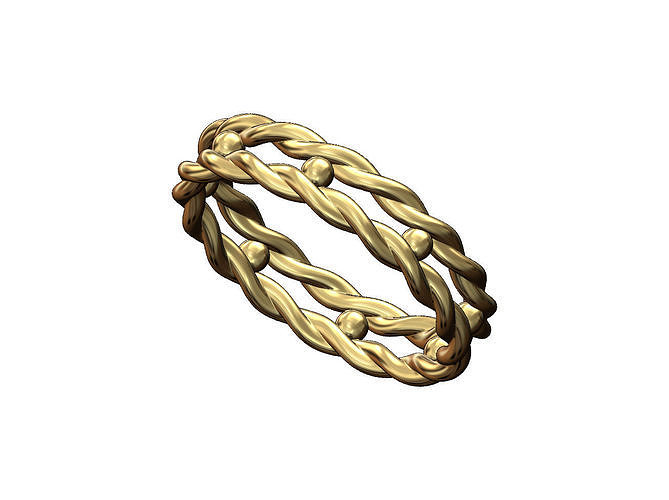 Perlen doppelt geflochten Seil Stapler Band us Größen 5to9 Ring Schmuck druckbar Gold Silber flechten Draht vintag stapelbar Korn Mode 3d Modell Ringe 3D print model - Mito3D