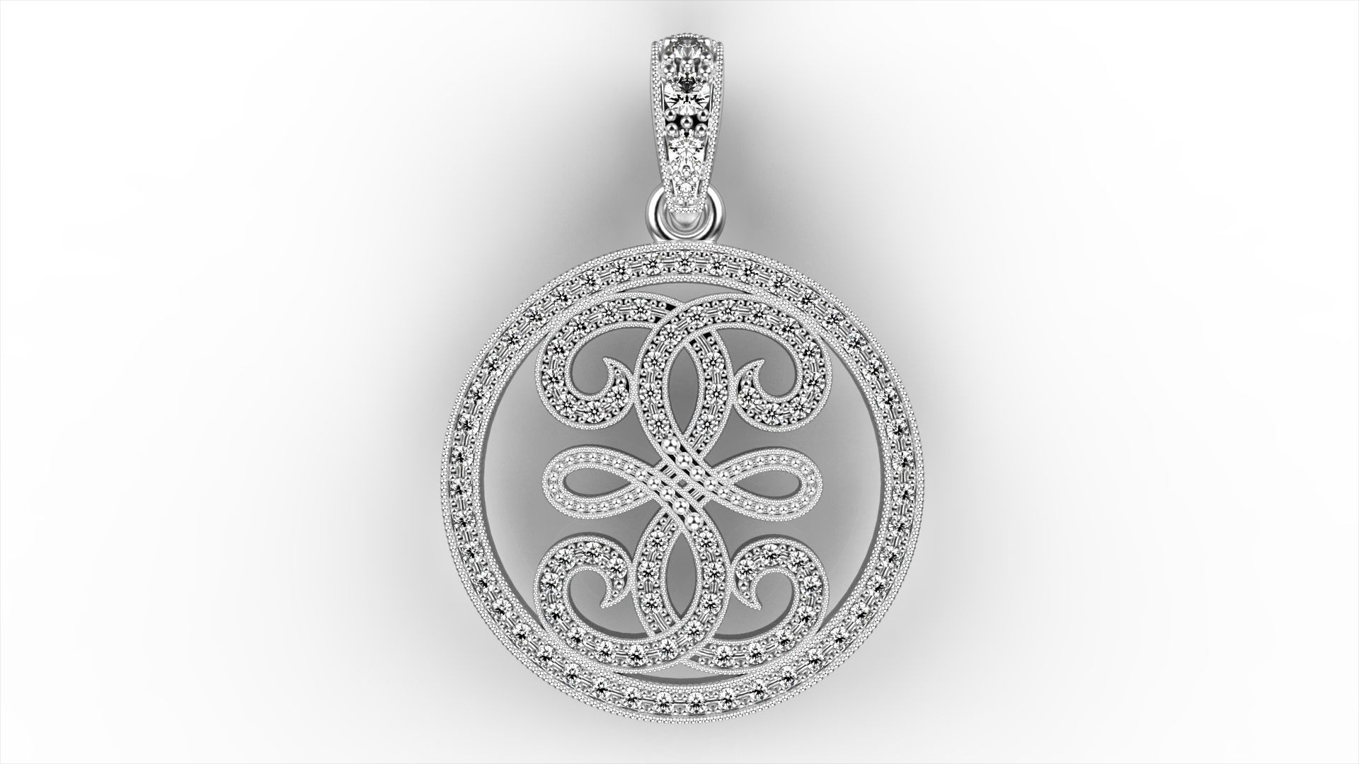 beadset scroll diamond pendant jewelry gold gem precious pendants 3D print model - Mito3D
