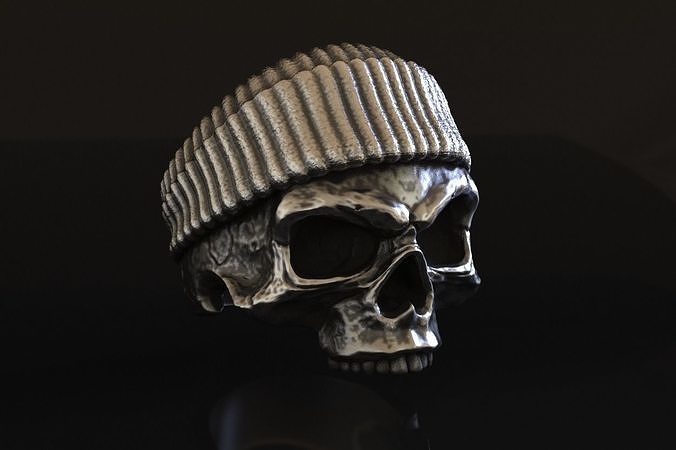 beanie skull ring 3d model silver gold casting stl print head skeleton bone jewelry human rings jewellery oxidized biker mens sterling 925 oxide 3D print model - Mito3D