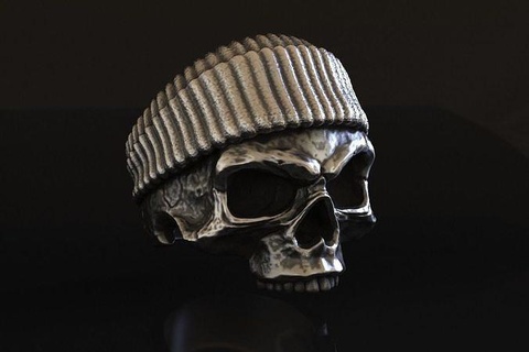 beanie cranio squillare 3d modello argento oro casting stl Stampa testa scheletro osso gioielleria umano anelli ossidato motociclista Uomini sterlina 925 ossido 3d print model - Mito3D