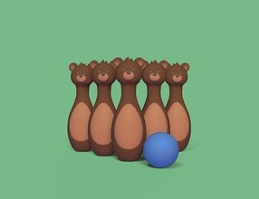 orso bowling gioco sciopero ricreazione pin carina animale giocattolo cartone animato scultura miniature arte giochi giocattoli 3d print model - Mito3D