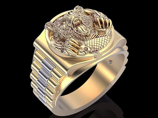 bear fish man ring gold printable jewelry silver jewelri jewellery symbol 3d model design trend fashion fantasystatue sculpture statue rings rolex 3d print model - Mito3D