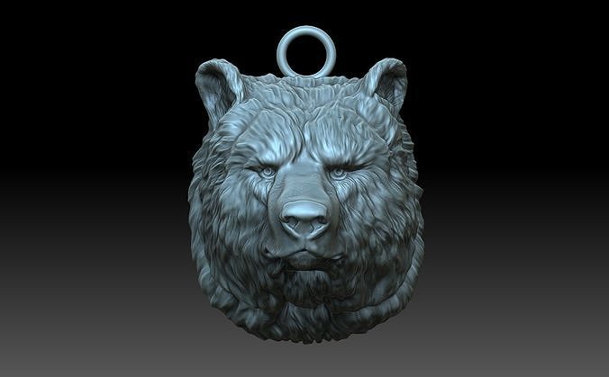 orso testa grizzly animale orsacchiotto Marrone polare figurina scultura arte pelliccia natura gioielleria ciondoli 3D print model - Mito3D