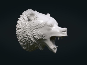 la testa di un orso art il trofeo montato carnivora fang fir bestia foresta grizzly sculture 3d print model - Mito3D