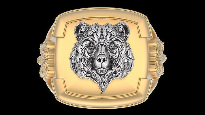 oso hombre anillo plata oro imprimible joyería joya símbolo moda estatua fantasia escultura anillos rolex cocodrilo lujo modelo 3d print model - Mito3D