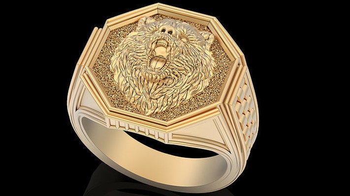 oso hombre anillo plata oro imprimible joyería joya símbolo moda estatua fantasia escultura anillos rolex cocodrilo lujo modelo 3d print model - Mito3D