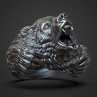 Urso anel cabeça joalheria impressão imprimível argolas jóias animal 3d print model - Mito3D