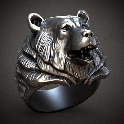 bear ring head jewelry print printable rings jewellery animal 3d print model - Mito3D