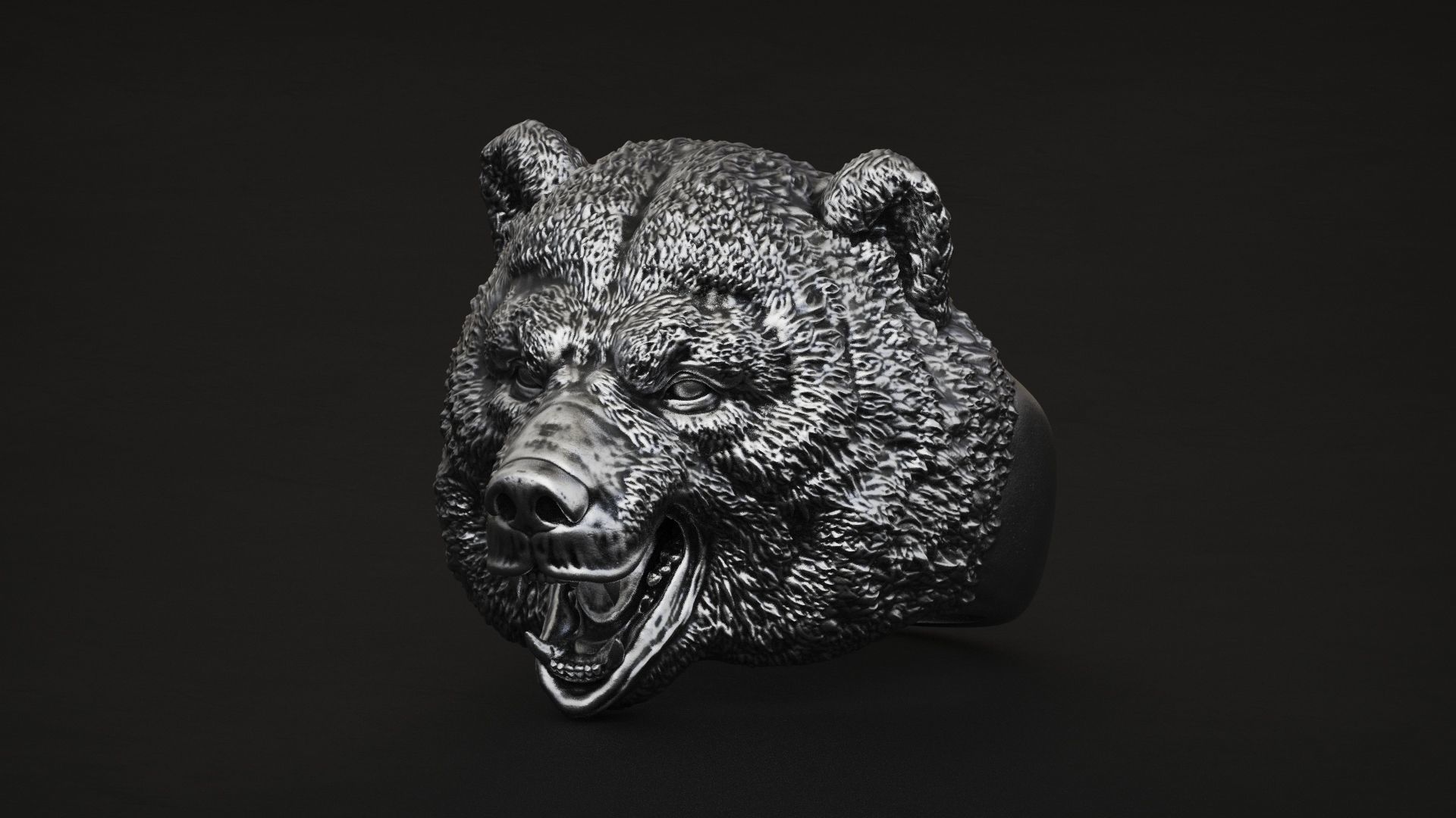 orso squillare stl obj 3d modello stampa testa gioielleria stampa stampabile anelli gioiello argento motociclista struttura bikerring uomo manring animale 3D print model - Mito3D