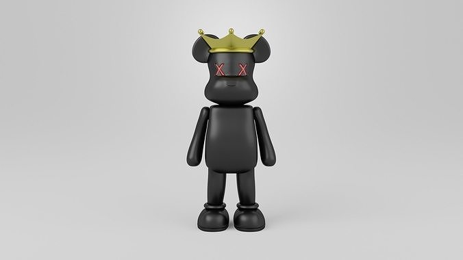 bearbrick 3 figure wearing crown companion sculpture design character collectible statue architectural decoration cartoon interior toy figurine games toys bear teddy medicom lego 3D print model - Mito3D