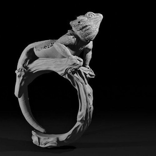 bearded dragon ring - reptile pet 3d print jewelry fashion decoration hand piece lizard cute mini art driftwood realistic animal size8 rings 3d print model - Mito3D