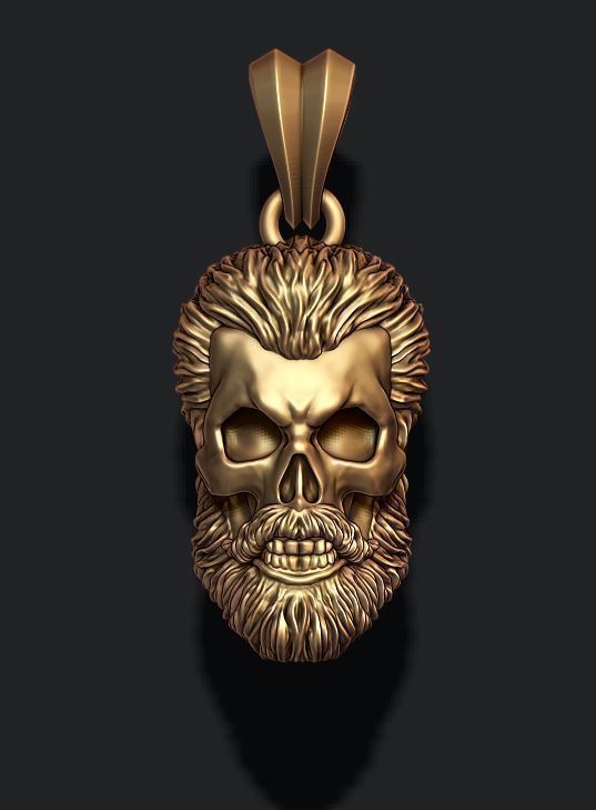 bearded skull pendant anatomy man body realistic people character 3d model bread beard hair hairy biker bone jewel jewelry skul zbrush scul pendants 3D print model - Mito3D