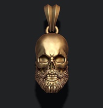 bearded skull pendant jewelry anatomy man body realistic people character 3d model bread beard hair hairy biker bone jewel skul zbrush scul pendants 3d print model - Mito3D
