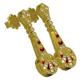 beautiful art deco long dangle earring gold precious jewelry printable silver diamond 3d cad design sith customize omega stud earrings 3d print model - Mito3D