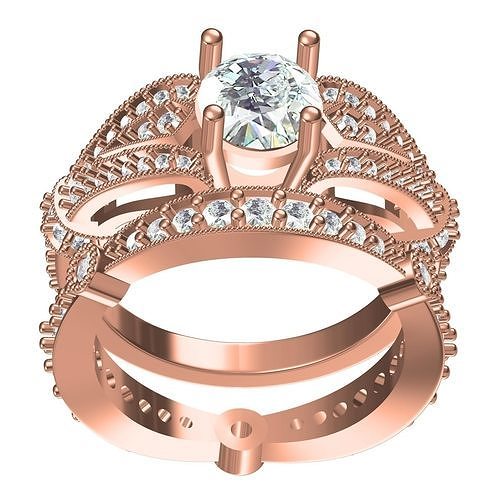 beautiful bridal bands set women beauti gold fashion printable jewelry gem silver beauty diamond rings 3d cad design customize 3D print model - Mito3D