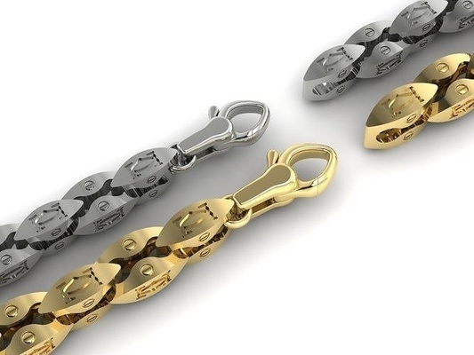 belle chaîne or bracelet options bijoux imprimable argent royal stl obj impression goujat hommes masculin exclusif mode cnc polygonal bracelets 3d print model - Mito3D