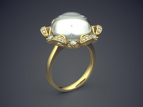 belle féminine de la fleur en forme bague perle bijoux or joyau l'anneau les anneaux mariage l'engagement le diamant brillant cad gem platine imprimable d'argent détail conception 3d print model - Mito3D