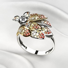 beautiful golden ring diamonds 3dprint printable flower rhino gold jewelry luxury wedding engagement jewellery jewel gem diamond white rings 3d print model - Mito3D