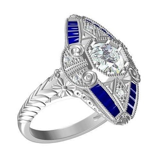 beautiful sapphire white diamond art deco engagement ring jewelry gem platinum gold printable silver 3d cad design customize sith rings 3d print model - Mito3D