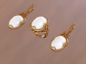 beautiful set oval cabochons jewelry ring jewellery jewel gold earrings earring gems rings 3d print model - Mito3D