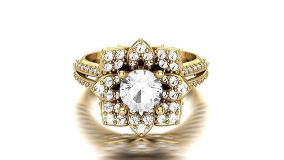 lindo mulheres flor anel joalheria ouro gema noivado Casamento prata jóia diamante moda jóias argolas joias platina engagem esterlina solitário 3d print model - Mito3D