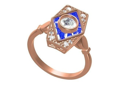 belle femmes art déco engagement bague bijoux diamant gemmes or argent sterling imprimable mode conception goujat beauté anneaux 3d 3d print model - Mito3D