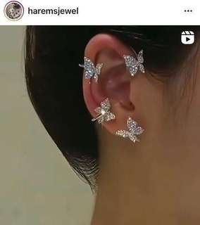 beautifull diamond butterfly earrings jewellery women printable ring sterling silver jewelry 3d print model - Mito3D