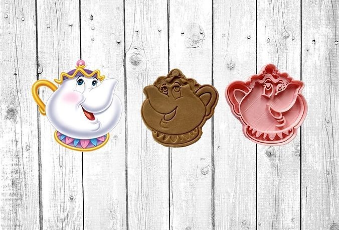 beauty beast - potts teapot cookie cutter stamp design decoration cake illustration food birthday cookiecutter disney beautyandthebeast fondant house kitchen dining bake baking chip mrspotts 3D print model - Mito3D