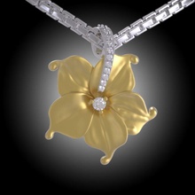 beauty flower pendant diamond - yellow white gold necklace jewelry contemporary luxury fashion elegant gem silver diamonds pendants 3d print model - Mito3D