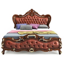 cama clássico mobília luxo ouro decoração vintage ornamentado retro Projeto Antiguidade travesseiro couro dormir moda madeira família cabeceira interior casa 3d print model - Mito3D