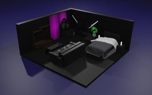 bedroom black wall color sofa technology art 3d print model - Mito3D