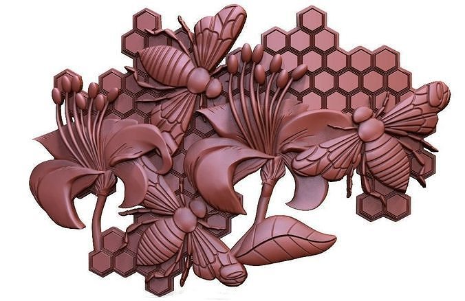 bee cnc 4 art deco honeycomb nature relief artcam aspire signs logos 3D print model - Mito3D