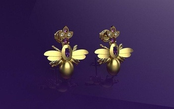 abelha flor brinco 3d joalheria br 512 Projeto anel pingente orelha manguito pulseira colar noivado Joyas anillos colgantes 3d print model - Mito3D