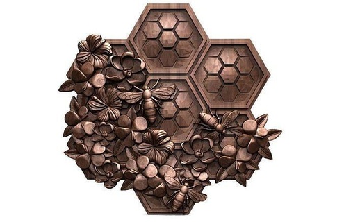 bee honeycomb cnc flowers art relief artcam aspire signs logos 3d print model - Mito3D