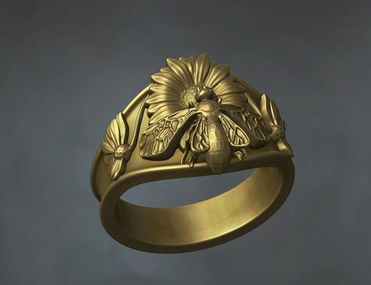 Biene Schmuck Ring Sonnenblume druckbar Ringe Silber Sterling Gold Platin Mode Design Juwel 3d print model - Mito3D