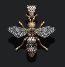 bee pendant diamond silver gem gemstone briliant jewel necklace ice iced out honey insect beetle hip hop jewelry bi beee pendants 3d print model - Mito3D