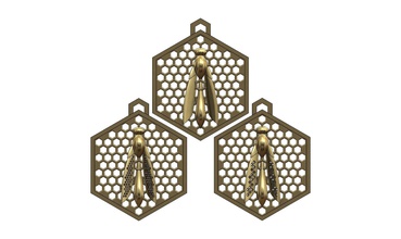 bee pendants honeycomb mesh hexagonal pendant wasp jewelry printable necklace gold silver jewellery sterling fashion beauty engraving geometric invertebrate 3d print model - Mito3D