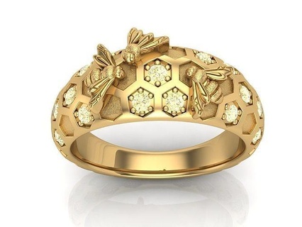 bee ring jewelry luxury diamonds aesthetics beautiful cad honeycomb rings 3d print model - Mito3D