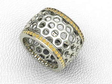Colmena anillo anillos joya oro joyería plata imprimible abeja diamante moderno diseño 3d print model - Mito3D