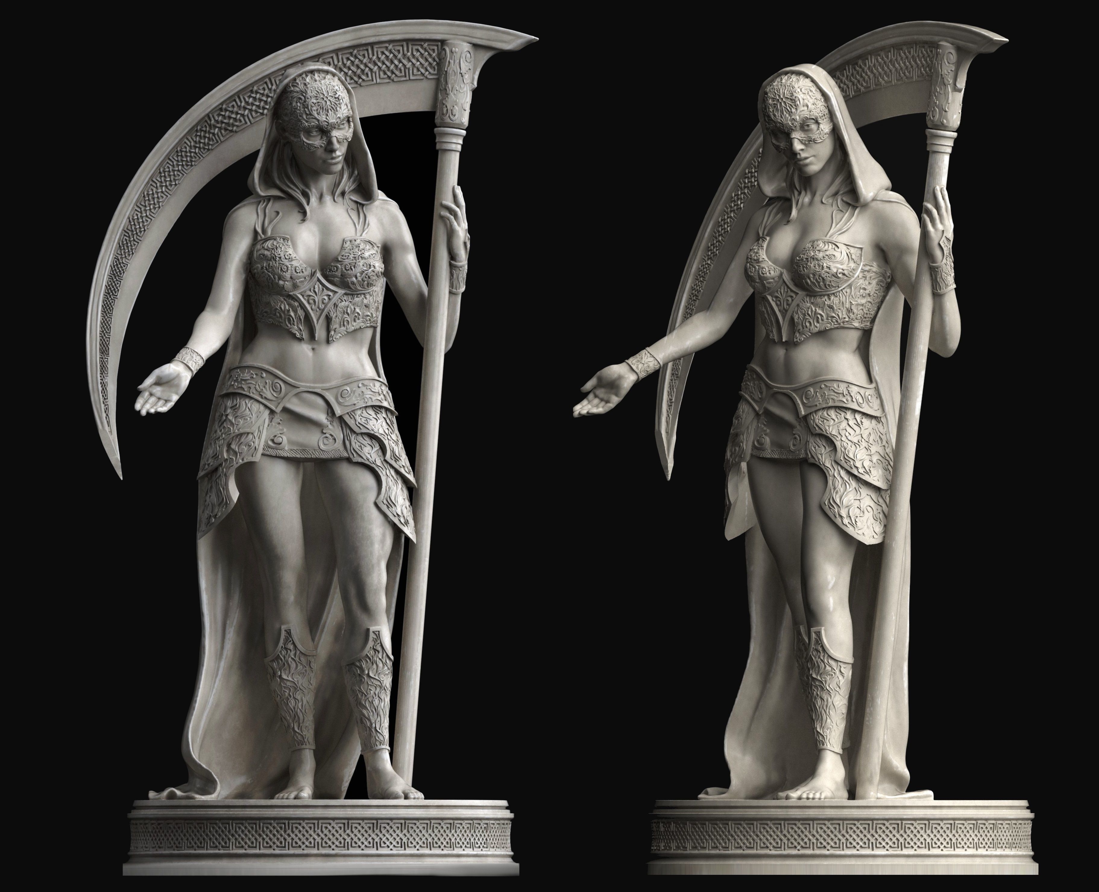 bella muerte death grim reaper armor figurine scythe dead woman sculpture armour statue art sculptures 3D print model - Mito3D