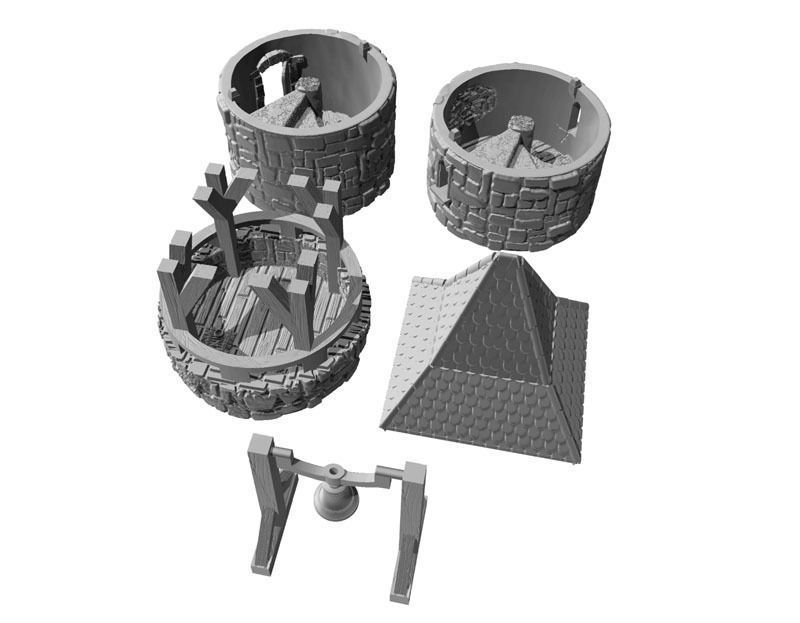 belltower -stl file- games-toys wargame scenery tabletop miniature village buildings games toys game accessories 3D print model - Mito3D